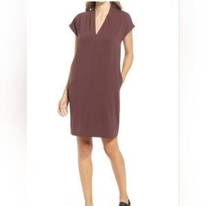 Halogen Pleat Detail Shift Dress in Burgundy Fudge Sz.S